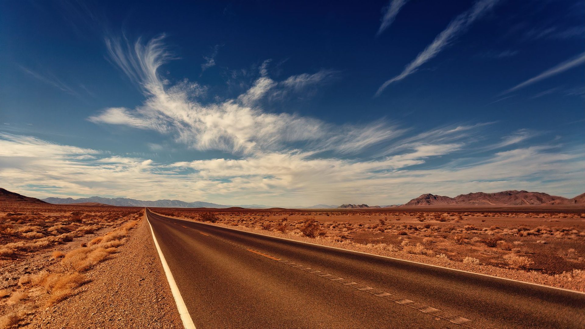 A sunbaked desert highway stretching to the horizon